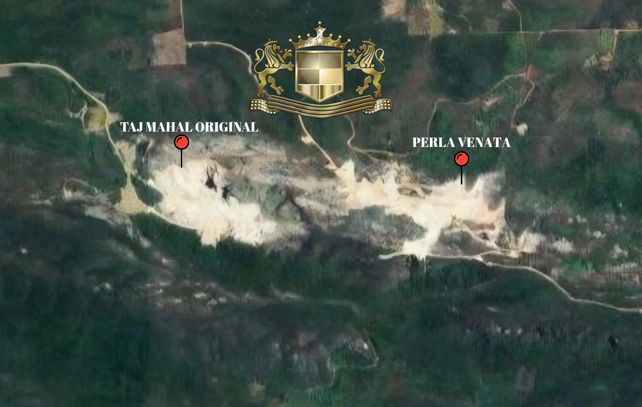 Map of the Brazilian quarry region showing original Taj Mahal and its closest look-alike Perla Venata on the same mountain, with Matira some distance away.