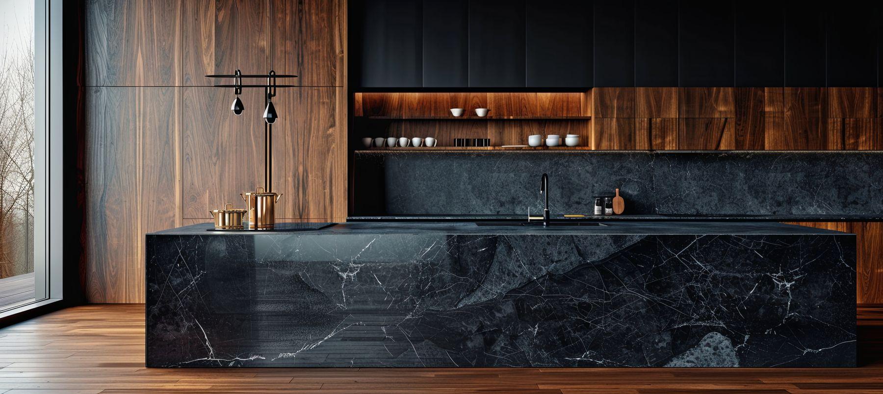 Dramatic stone kitchen